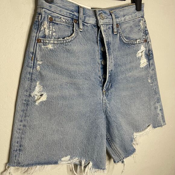 NEW AGOLDE Stella Short High Rise Deserted Raw Hem Denim Shorts - Size 23 - Picture 5 of 9